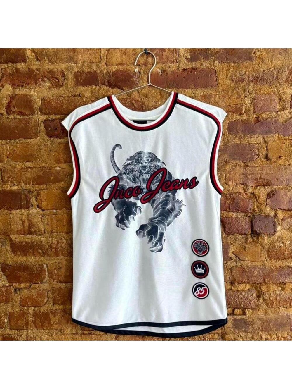 JNCO Jeans White Tiger Spots Jersey Tank Top
